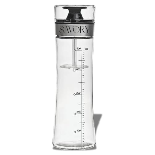 SAVORY ® Shaker Vinaigrette en verre Gradué 500 ml | Vinaigrier À Salade | Vinaigrette Mélangeur Réutilisable | Pique-Nique Et Barbecue | Bec Verseur