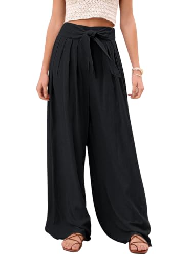 Image of Leriya Fashion High Waist Palazzo Pants for Women | Poly Cotton Wide Leg Trouser Pants for Women | Relaxed Fit Pleated Trousers for Casual & Semi-Formal Wear