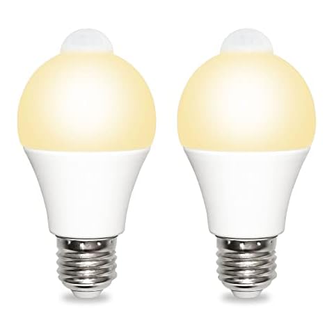 PIR Motion Sensor LED Bulbs E27 12W Warm White 3000K 1000LM, Detection Angle 120°, Automatical Light Bulb with E27 Edison Screw, AC 230V, Movement Sensor Light Bulb for Porch Stairs Entrance, 2pcs Cover