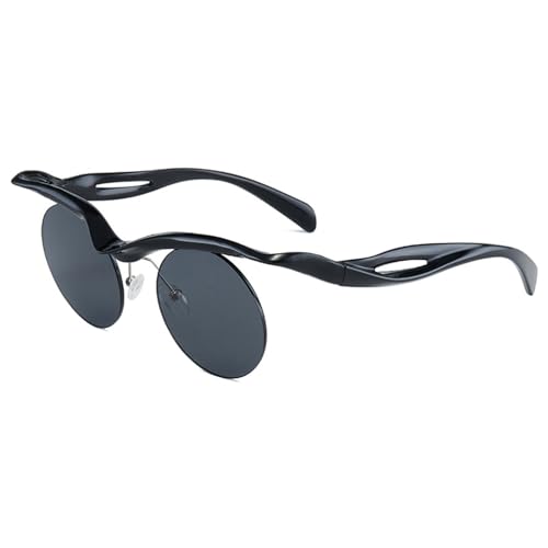 Fankexi Pequeñas Gafas De Sol Redondas Polarizadas Mini Gafas De Sol Retro Punk Gafas para Mujeres Hombres Moda Personalidad UV 400 Protección,Negro