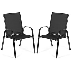 COSTWAY Tuinstoelen met hoge rugleuning, set van 2 balkonstoelen, textiel, terrasstoelen, tot 200 kg belastbaar, metalen frame, outdoor stoel voor tuin, balkon, zwembad 56 x 72 x 90 cm (zwart)
