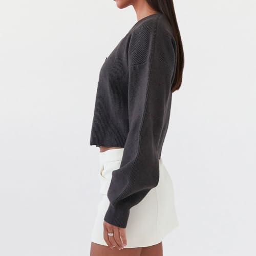 Image of Women Y2k Crop Cardigan Sweater Long Sleeve Button Down Cardigan Vintage Open Front Sweater Cute Knit Pullover Tops