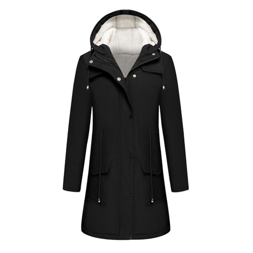 Chubasquero para mujer, resistente al agua, chaqueta de invierno con forro, abrigo largo con forro, monocolor, resistente al viento, chaqueta de invierno Softshell con capucha, chaqueta de forro polar