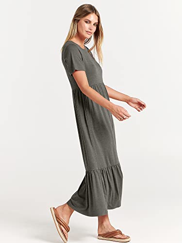 Image of ANRABESS Womens 2026 Summer Casual Maxi Dress A line Tiered Flowy Short Sleeve Crewneck T Shirt Beach Travel Long Dresses