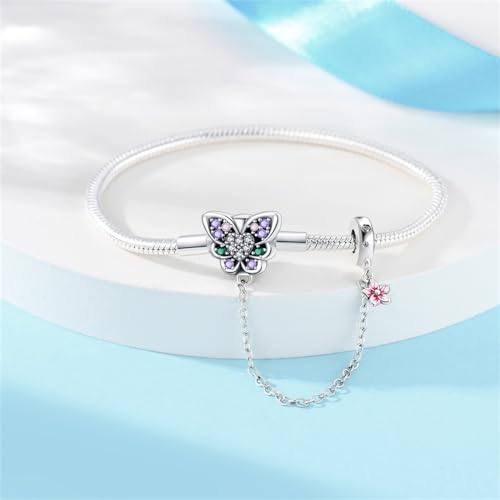 Image of 925 Sterling Silver Snake Chain Bracelets Fit Pandora Charms,Heart Clasp Bracelets Perfect For Any Glamour Gift for Women with 5 A Cubic Zirconia