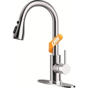 Stainless Steel Single Handle Spring Kitchen Sink Faucets with Sprayer,Contemporary Kitchen Faucet with Pull Down Sprayer, with Deck Plate (Brushed Nickel)