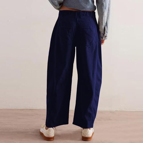 ZOCAVIA Womens Corduroy Pants Casual Retro Barrel Pants High-Rise Elastic Waist Pants Wide Leg Pants Trousers with Pockets3