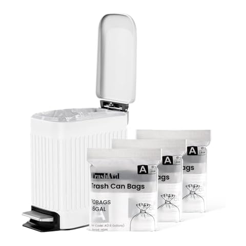 90pcs 1.6 Gallon TrashAid Tailored Trash Bags and Bathroom Trash Can(White) Cover