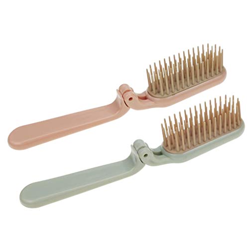 Louise Maelys 2 Pcs Mix Color Folding Hair Brush Pocket Comb Travel Gift Idea (pink blue)