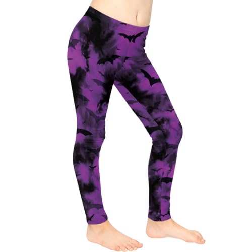 JooMeryer Girls Unique 3D Halloween Pumpkin Bat Printed Long Pants Casual Running Workout Leggings3