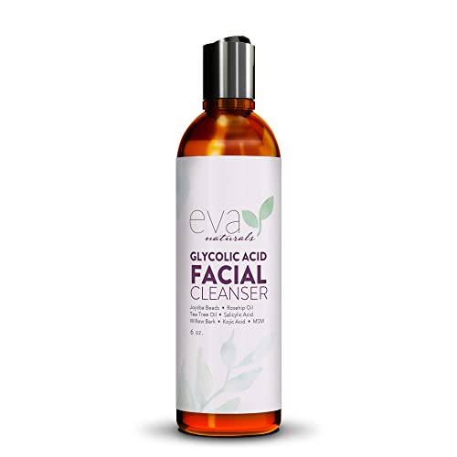 Limpiador Anti-Edad de Ácido Glicólico Eva Naturals (180 ml) -Tratamiento de Acné y Exfoliante, Reduce Arrugas y Mejora la Humectación y Brillo en Rostro - Con Ácido Alfa Hidróxido, Aloe y Vitamina E Cover