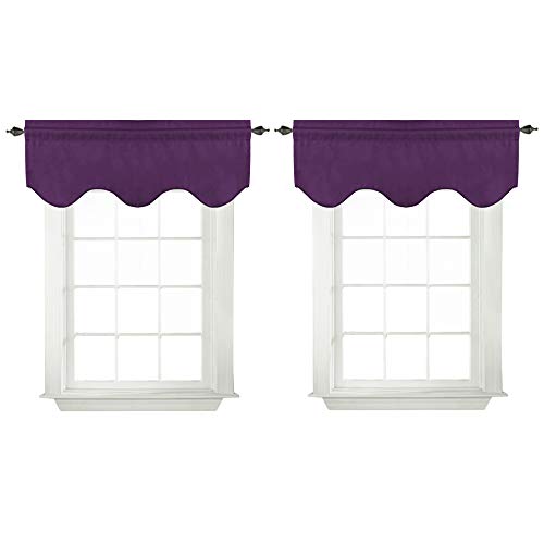 Turquoize Blackout Curtain Valances Solid Rod Pocket Scalloped Valances Short Curtain Panels For Kitchen Window/Bedroom/Barthroom, 52" X 18" Inches, 2 Panels, Plum Purple #TOP5