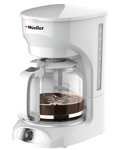 MÜELLERHOME 12-Cup White Coffee Maker - Borosilicate Carafe, Auto-Off, Reusable Filter, Anti-Drip, Keep-Warm Function, Clear Water Level Window, White Kitchen Accessories
