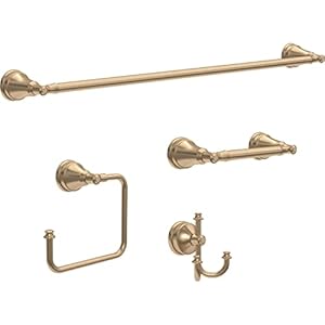 Delta Mylan 4-Piece Bathroom Set Champagne Bronze 18″ Towel Rack, Toilet Paper Holder, Hand Towel Holder, Hook| Bathroom Accessory Set Towel Holder 4-Piece Hardware MYN64-CZ