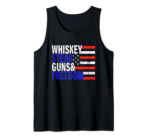 Whisky Steak Guns and Freedom bandera americana patriótico divertido Camiseta sin Mangas
