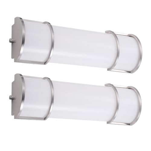 Image of ASD LED 18 inch Vanity Flush Mount Light Fixture, Linear Bathroom Lighting Bar | 3CCT, Dimmable, Energy Star, ETL Listed | 20W 1650LM 3000-5000K 120V | Long Bath Wall Sconce Over Mirror | Nickel, 2 Pack