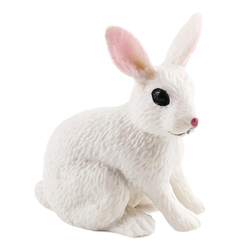 AENIMELY Figurine de Lapin Blanc - Jouet de Lapin réaliste à Pose accroupie - Figurines d'animaux Solides pour Le gâteau de Pâques, l'apprentissage des Enfants