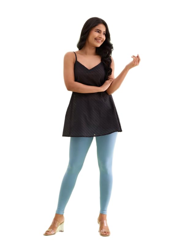 Image of GO COLORS Soft Cotton Stretch Ankle Length Leggings for Women | Breathable