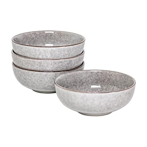 HENXFEN LEAD Ceramic Salad, Cereal Bowls 22 Ounce - Large Soup, Pasta, Fruit Bowls for Eating Set of 4, Serving Bowls 6 inch for Lunch, Dinner, Dishwasher & Microwave Safe (Grayish-White) Cover