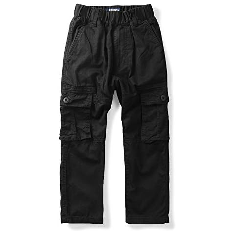 Boys' Cargo Trousers,Pull on Elastic Waistband with Multi Pockets Casual Outdoor Pants Black 170-UK 13-14 Years Cover