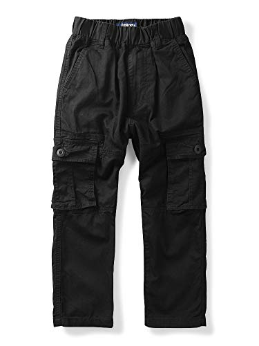 Mesinsefra Boys' Cotton Multi-Pockets Pull-On Cargo Pant Black 150cm