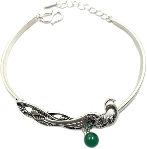 ITTRUH Pulsera de Moda, Exquisita Pulsera de Plata 925, Pulsera de Fénix Tallada a Mano, Pulsera de ágata Verde, joyería de Plata for Hermanas, Amigas, Parejas y Madres