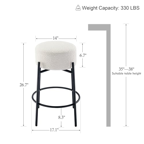 Set de 4 Butacos Modernos para Barra 26" Sin Respaldo, Asiento Redondo Acolchonado Blanco con Giratorio 360° para Isla de Cocina y Pub en Casa miniatura 2