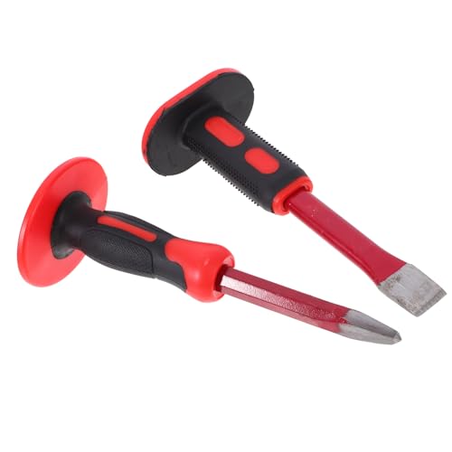 CANIGHT 1 Set Heavy Duty Chisel Set Concrete and Masonry Tools with Ergonomic Hand Guards Heat Treated Chrome Vanadium for Carving Cutting and Splitting Brick and Rock