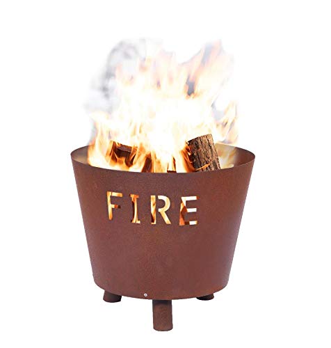 Excellent Fab Corten Steel Fire Pit Bucket Weathering Laser Cut Steel Rust Portable Wood Charcoal Burning Patio & Backyard Outdoor Extra Deep Bowl Bonfire Fireplace Poker, 16 inch Diameter