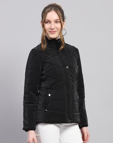 Image of Monte Carlo Womens Regular Fit Full Sleeve Collared Solid Winter Puffer Jacket Made From Blend Poly