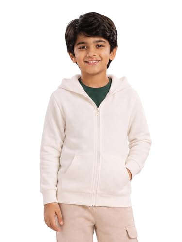 Image of Unisex Kids Solid Full Sleeve Zip Front Open Hooded Sweatshirt