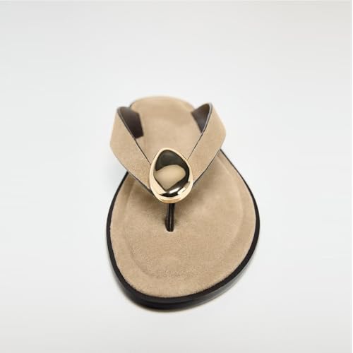 Womens Flat Sandals for Women Comfortable Flip Flops Slide Sandals Summer Beach Thong Sandals with Metal Decoration4