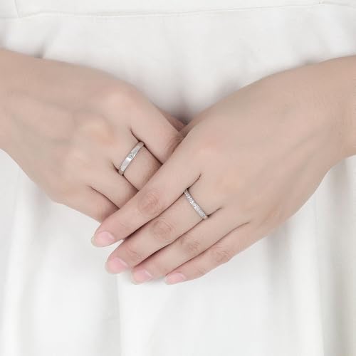 2 Pcs Couple Rings for Women and Men Couples Matching Rings Cubic Zirconia Half Eternity Band Rings Anniversary Promise Engagement Wedding Ring Sets Adjustable2