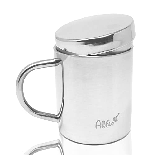 AllEco® Edelstahl Thermobecher doppelwandig mit Deckel & Henkel 400ml Becher Edelstahl-Kaffeebecher Metall Thermosbecher Edelstahlbecher Isolierbecher Kaffeetasse Tasse Camping Zubehör Kaffeebecher Cover