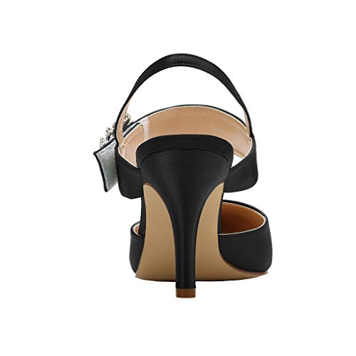 Image of ERIJUNOR Mid Heel Shoes for Women Pointed Toe Slingback Rhinestone Brooch Satin Dress Pumps Evening Prom Wedding Shoes