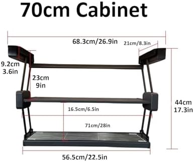 2-Tier Pull-Down Kitchen Storage Rack, Wall-Mounted Spice Organizer, Space-Saving Folding Cabinet Shelf for 70cm Cabinets, Ideal for Kitchen Organization and Clutter Reduction