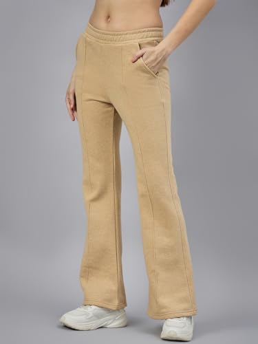 Image of 98 Degree North Women Flared Fleece Track Pants-GL1315-ALMOND