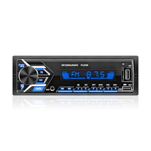 Single DIN Car Radio Bluetooth Stereo with 7-Color LED Backlight, EQ Sound, Hands-Free Calling,...