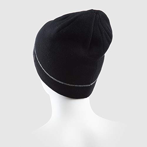 Image of C9 Champion Kids' Machine Washable Black Beanie Hat with Reflective Stripe and Fleece Lining