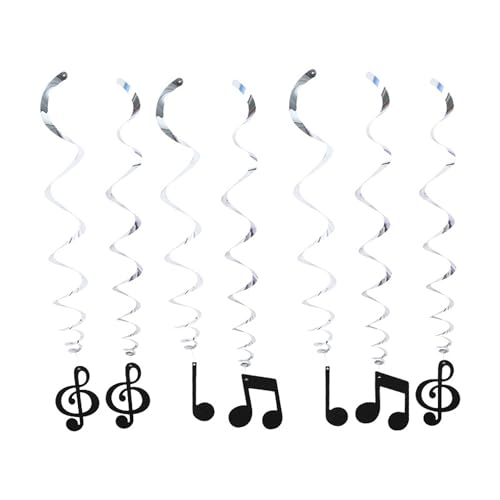 AimtoHome 12 Pieces Musical Note Hanging Swirl, Music Theme Foil Ceiling Hanging Streamers Party Decorations for Boys Girls Adults Music Birthday Party Wedding Baby Shower (Black/Silver)
