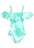 Kanu Surf Girls' Peggy UPF 50 Sport Off Shoulder One Piece Swimsuit, Beach Ice Green, 12