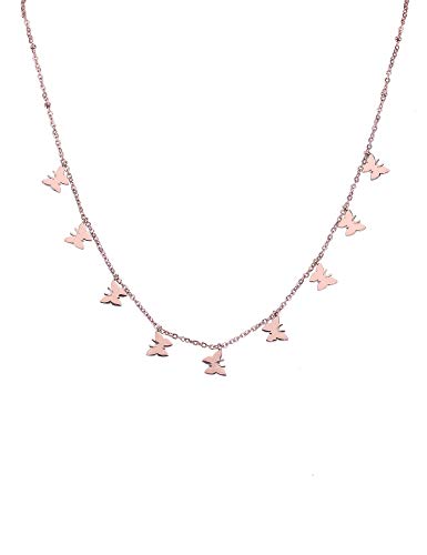 Rose Gold Butterfly Necklace - Butterfly Choker Necklace Plated in 18k Gold Perfect for Women,Girls - Dainty Charm Silver Stainless Steel Chain Butterfly Pendant Necklace