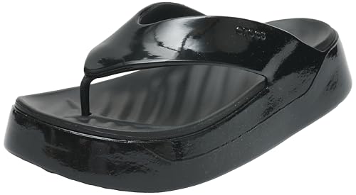 Crocs Getaway Platform Patent Flip, Chanclas Mujer, Negro, 37/38 EU