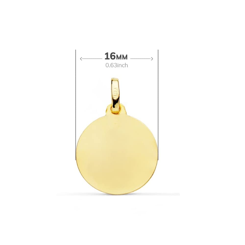 Virgen Niña medalla oro 18k Primera Comunión colgante 16mm. bisel liso