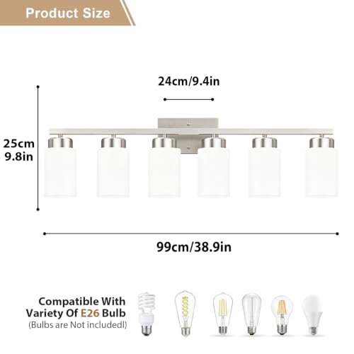 Image of IZORRO Bathroom Light Fixtures, Modern Vanity Lights, Bathroom Lighting Fixtures Over Mirror with Milky White Shade, Wall Sconce for Living Room Cabinet Bedroom (Brushed Nickel, 6-Light)