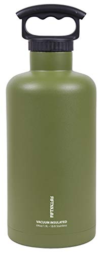 Fifty/Fifty Growler, Double Wall Vacuum Insulated Water Bottle, Stainless Steel, 3 Finger Cap