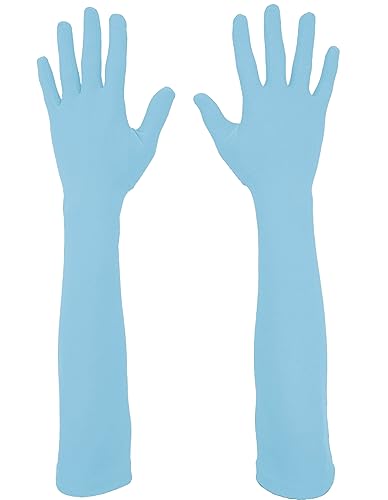 Howriis Mens and Womens Spandex Gloves Costume Halloween Cosplay Stretchy Long Gloves (Light Blue 45cm)