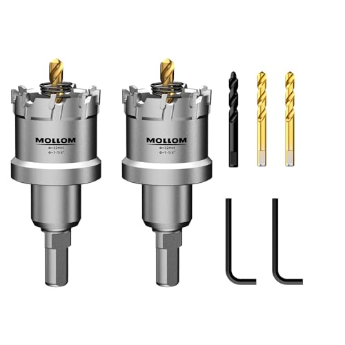 Mollom 1-1/4" (32mm) 2Pcs Heavy Duty Carbide Hole Saw with 3 Pilot bit