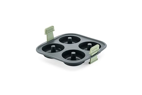 Lékué Air Fryer Donut Mold - Make 4 Donuts in under 30 mins - 100% Platinum Silicone Baking Pan for Air Frying, Fits in Draw Tray, Pull-up Handles for Easy Removal, Non-Stick, Easy De-Molding