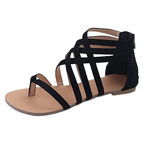 Sandalias planas para mujer, para verano, gladiador, romanas, con encaje, con cordones, tacón romano Cover